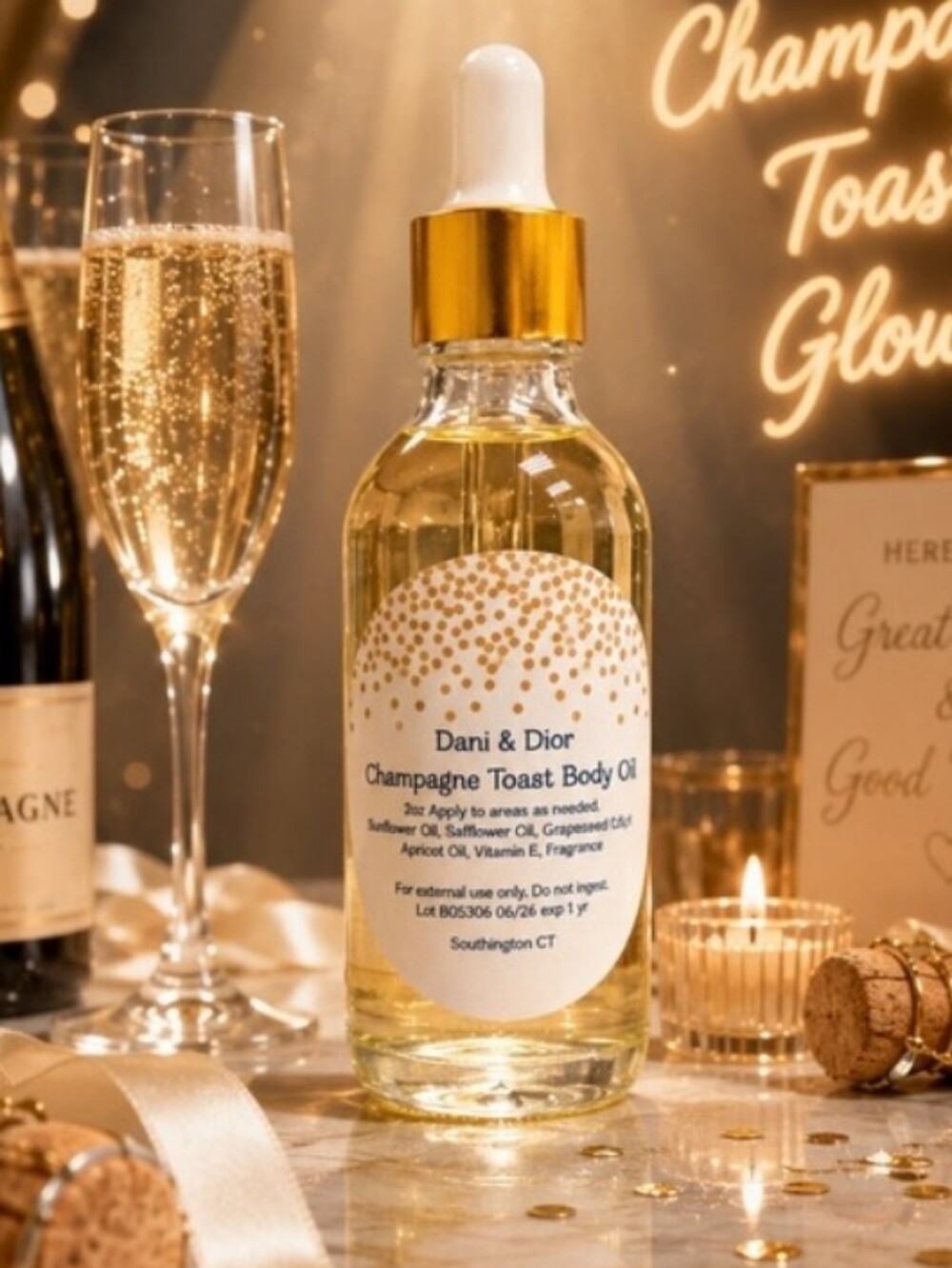 NWT Dani & Dior 2 Oz. Champagne Toast Body Oil Luxurious Ingredients